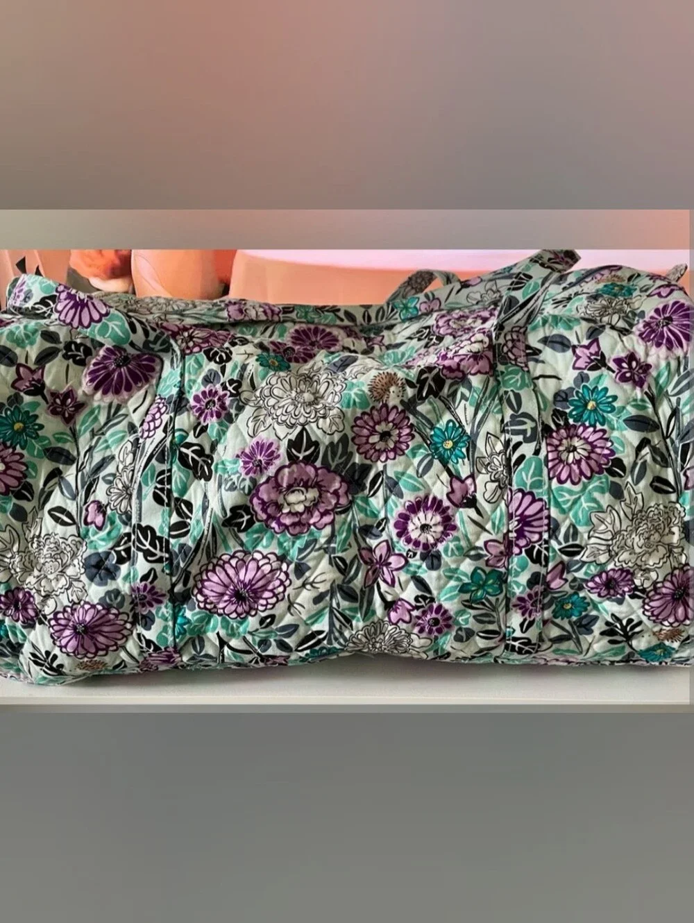Vera Bradley Floral Zip Pouch Set in Teal, Purple & Black